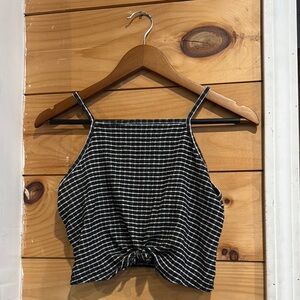 Primark Small Black and White Striped Tie Front Crop Top Spaghetti Strap Tank
